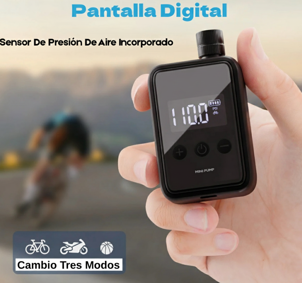 Mini Compresor Para Bicis Eléctrico 150PSI Válvulas Tipo Schrader.