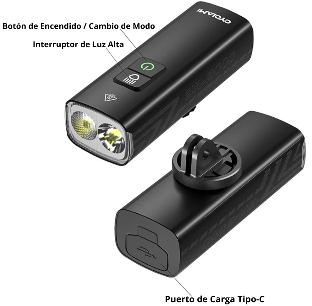 Luz Frontal para Bicicleta (2000 Lúmenes)